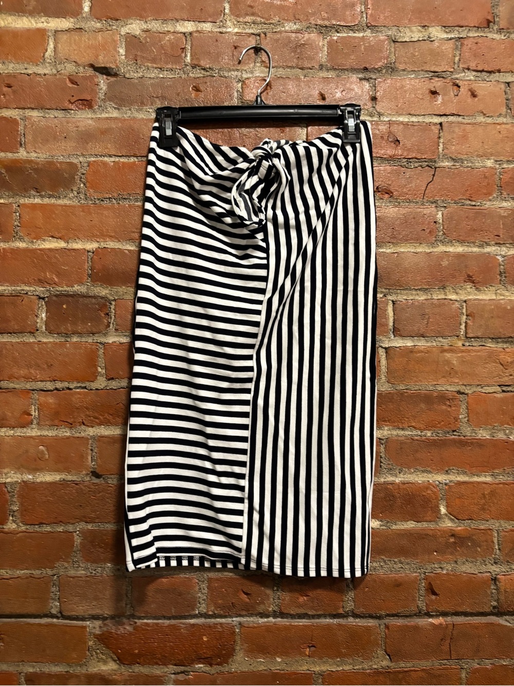 Leith Navy and White Striped Knot Front Midi Skirt
